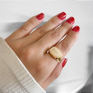 Anel Bia Perolado em Banho Ouro18k