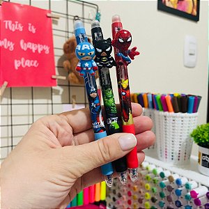 Caneta Apagável Super-Heróis com Aplique Giratório| Importado