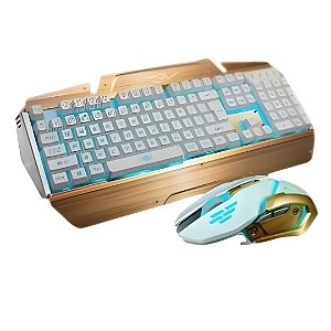 Teclado e Mouse Gamer 2700 Dourado e Prata