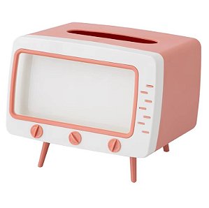 Mini Tv Retrô P/ Celular Suporte Porta Guardanapos Rosa