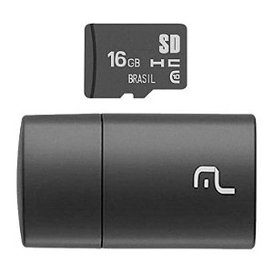 Pen drive 2 em 1 leitor USB + Cartão de memória classe 10 16GB preto multilaser - MC162