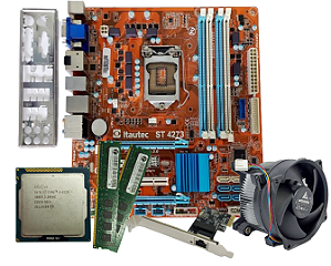 Kit Placa Mãe 1155 ST-4273 + Processador i3-3220 + 8GB Memória + Placa de rede PCI + Cooler