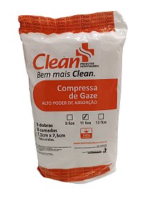 Compressa de Gaze Clean 11 Fios  7,5cmx7,5cm Não Estéril