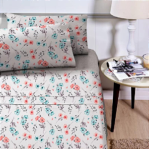 Jogo de Cama Solteiro 3 peças 180 Fios Supercal Andreza Floral