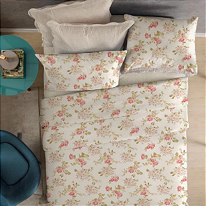 Jogo de Cama Casal 4 peças 180 Fios Supercal Flower Rosa