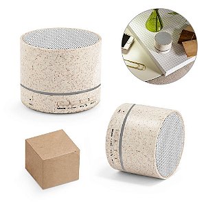 Caixa de som portátil em fibra de palha de trigo e ABS com microfone