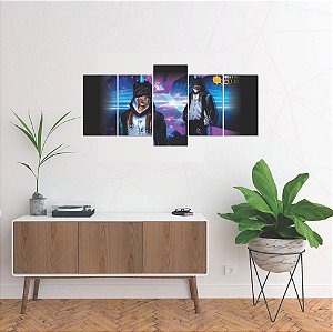 Quadro Decorativo Mosaico com 5 peças Free Fire Skin Alok 130x60cm