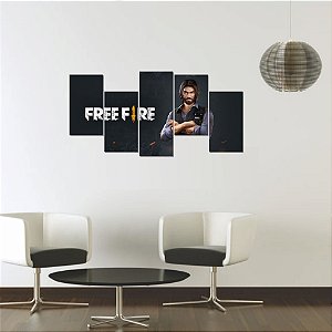 Quadro Decorativo Mosaico com 5 peças Free Fire Skin Andrew 130x60cm