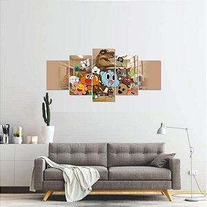 Quadro Decorativo 5 peças Mosaico Incrível Mundo de Gumbel