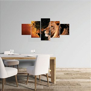 Quadro Decorativo 5 peças Mosaico Leão Jesus Religioso 2