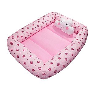 Ninho Para Bebê Redutor De Berco 02 Peças 70cm x 50cm 100% Algodão Menina  Coroa Imperial - Rosa