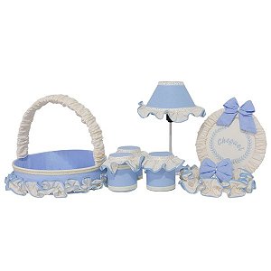 Kit Acessórios Quarto De Bebê Realeza Azul com Palha 07 peças