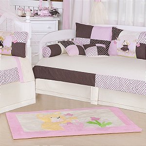 Tapete para Quarto de Bebê Ursa Florista Rosa 01 Peça - Coleção Luxo