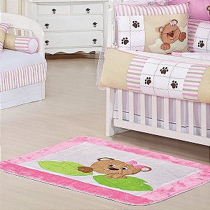 Tapete para Quarto de Bebê Ursa Nina Rosa 01 Peça - Coleção Luxo