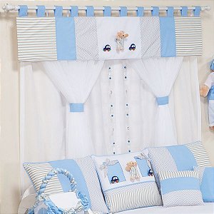 Cortina para Quarto de Bebê Athos Azul 7 peças - Coleção Luxo