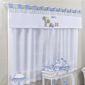 Cortina para Quarto de Bebê Boby Azul 03 Peças - Coleção Ternura