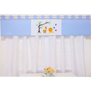 Cortina Para Quarto de Bebê Selva Azul 03 Peças - Coleção Slim