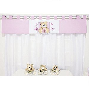 Cortina para Quarto de Bebê Amora Rosa 03 Peças - Coleção Slim