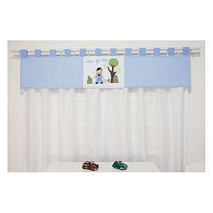 Cortina Para Quarto de Bebê Dudu Azul 03 Peças - Coleção Slim