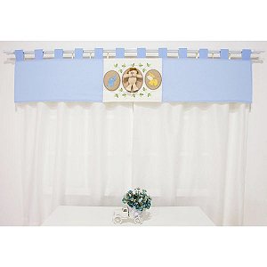 Cortina para Quarto de Bebê Aslan Azul com Palha 03 Peças - Coleção Slim