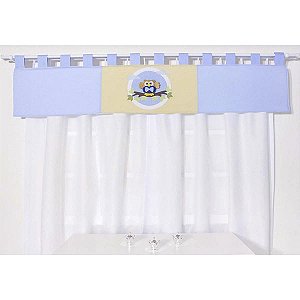 Cortina Para Quarto de Bebê Lino Azul 03 Peças - Coleção Slim