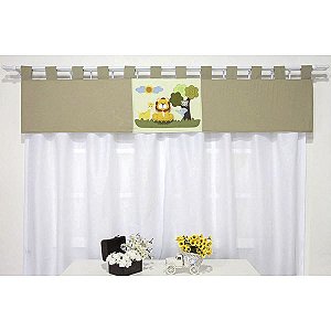 Cortina para Quarto de Bebê Amiguinhos da Floresta Cáqui 03 Peças - Coleção Slim