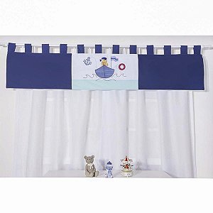 Cortina Para Quarto de Bebê Pirata Marinho 03 Peças - Coleção Slim