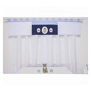 Cortina Para Quarto de Bebê Petit Azul 03 Peças - Coleção Slim