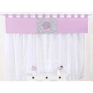 Cortina Para Quarto de Bebê Chevron Elefante Rosa 03 Peças - Coleção Slim