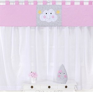 Cortina Para Quarto de Bebê Chevron Nuvem Rosa 03 Peças - Coleção Slim