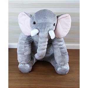 Almofada Travesseiro Elefante News Bebê Dormir Pelúcia Rosa com Cinza 64cm