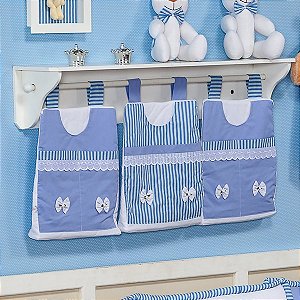 Porta Fraldas de Varão Para Quarto De Bebê Prince Azul 03 Peças - Coleção Conforto