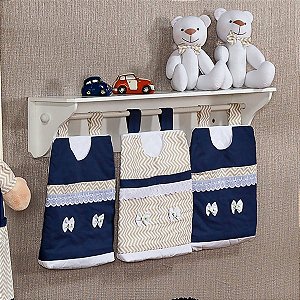 Porta Fraldas de Varão Para Quarto De Bebê Urso Rei Marinho - Coleção Conforto
