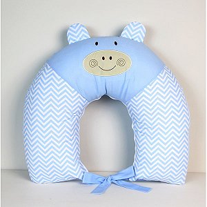 Almofada de Amamentação Para Bebê Savana Hipopótamo Azul Bordada