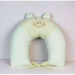 Almofada de Amamentação Para Bebê Savana Hipopótamo Verde Bordada