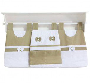 Porta Fraldas de Varão para Quarto de Bebê Cáqui com Branco 03 Peças - Coleção Sensação