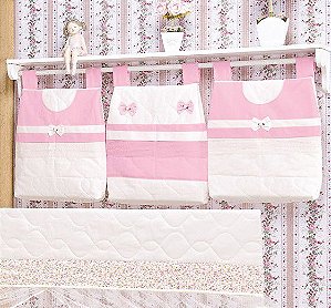 Porta Fraldas de Varão para Quarto de Bebê Rosa com Branco 03 Peças - Coleção Sensação