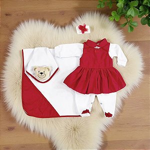 Saída Maternidade Menina Bela Vermelho 05 Peças