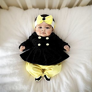 Macacão Longo de Plush para Bebê Jasmine Amarelo 03 peças