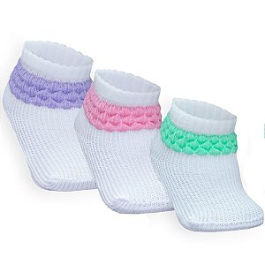 Combo 03 Pares de Meia Persa Para Bebê: Verde, Rosa e Lilás 0 a 06 Meses