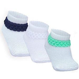 Combo 03 Pares de Meia Persa Para Bebê: Verde, Azul Marinho e Branco 0 a 06 Meses