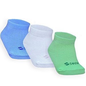 Combo 03 Pares de Meia Colors Para Bebê: Branca, Verde e Azul Bebê 06 a 12 meses