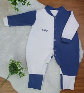 Macacão Para Bebê Baby Branco e Azul Marinho 01 Peça