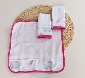 Fralda de Boca Estampada Sublimada DINO BABY PINK com Tecido Duplo  - 03 Peças