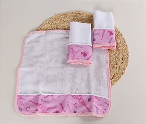 Fralda de Boca Estampada Sublimada PARIS ROSA com Tecido Duplo  - 03 Peças