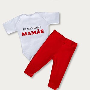 Conjunto Body Manga Curto Bordado com Calça para Bebê 02 Peças