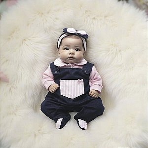 Conjunto Body Manga Longa com Jardineira Bebê Menina Chiquinha 03 Peças