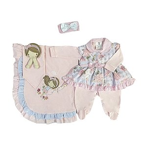 Saída Maternidade para Bebê Bonequinha Rosa 04 peças - Tamanho Único