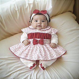 Macacão Longo para Bebê Charlote Vermelho 03 Peças