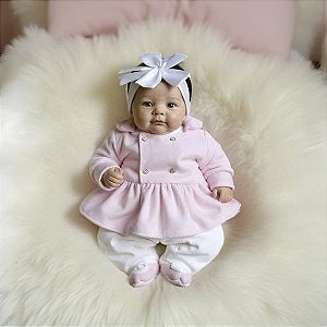 Macacão Longo de Plush para Bebê Elóa Rosa 03 peças